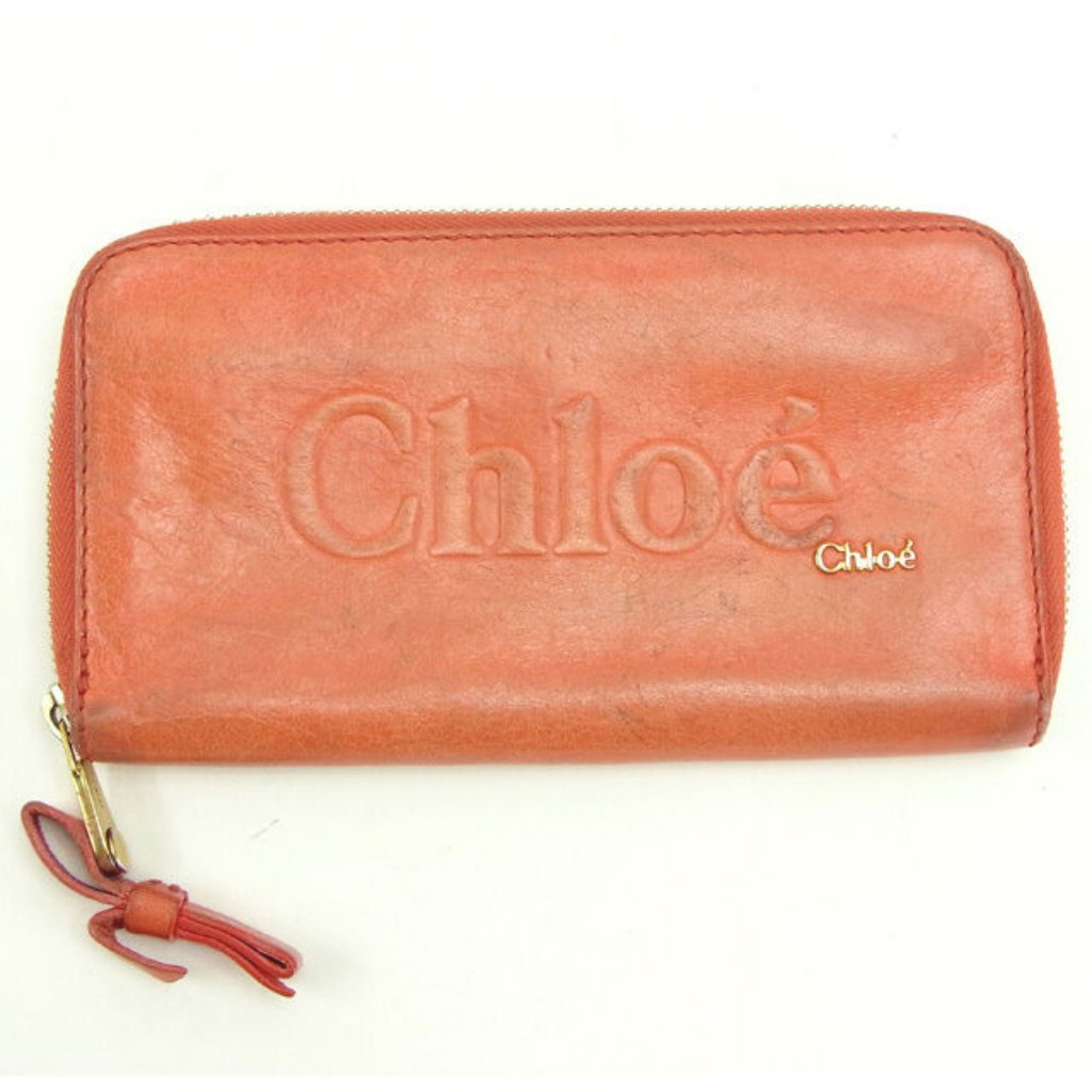 Chloe Wallet Purse Long Wallet Logo Orange Woman Authentic Used